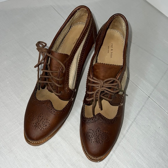 rag & bone Shoes - EUC Rag & Bone Women's Brown Ivory Cut-Out Oxford Wedges Size 10M